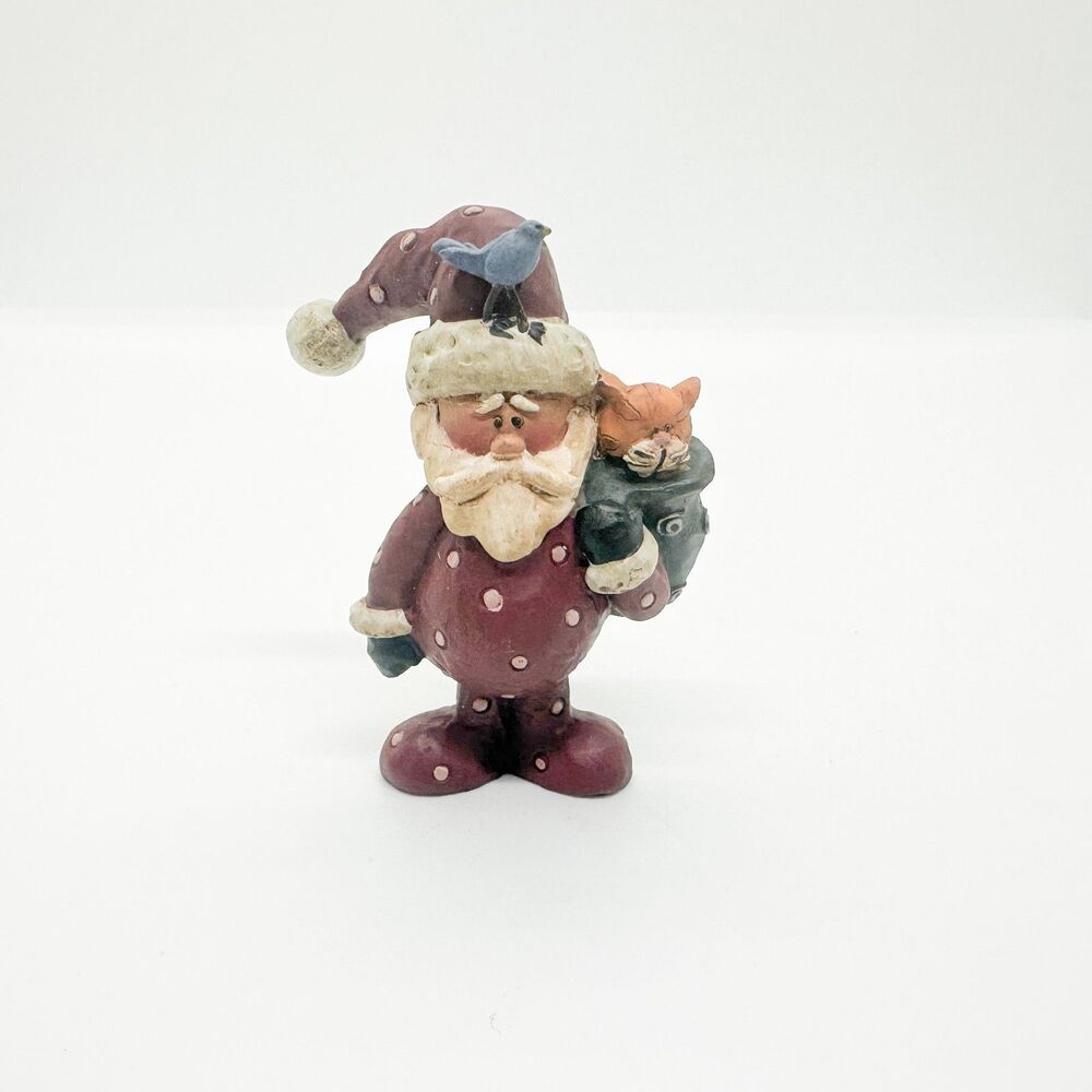 Vintage Blossom Bucket Santa Cat Christmas Holiday Figurine